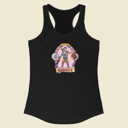 Ash From Evil Dead Groovy Racerback Tank Top On Sale