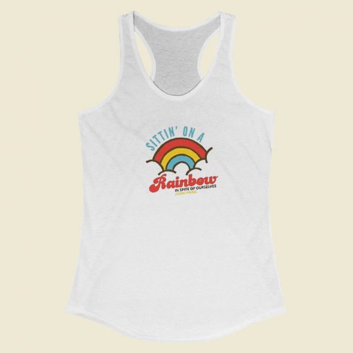 John Prine Sittin On A Rainbow Racerback Tank Top On Sale