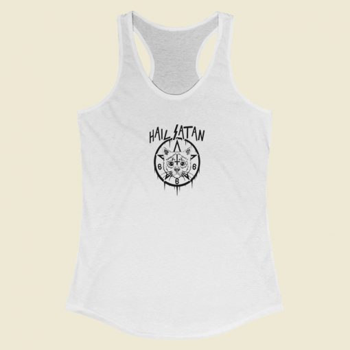 Hail Satan Cat 666 Racerback Tank Top On Sale