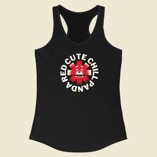 Red Cute Chill Panda Racerback Tank Top On Sale