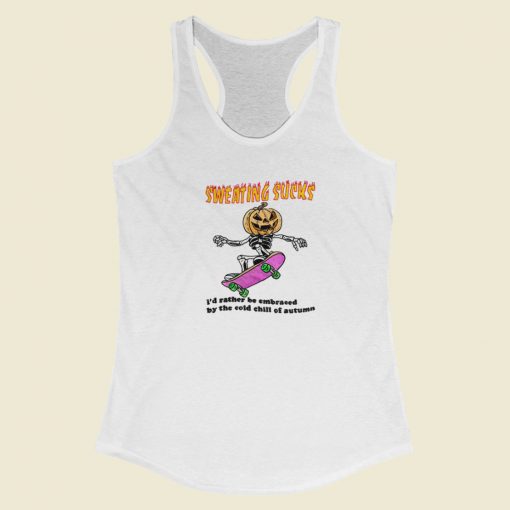 Sweating Sucks Pumpkin Skateboard Racerback Tank Top