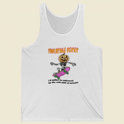 Sweating Sucks Pumpkin Skateboard Tank Top On Sale