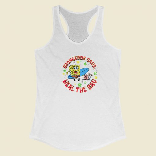 Spongebob Says Heal The Bay Racerback Tank Top